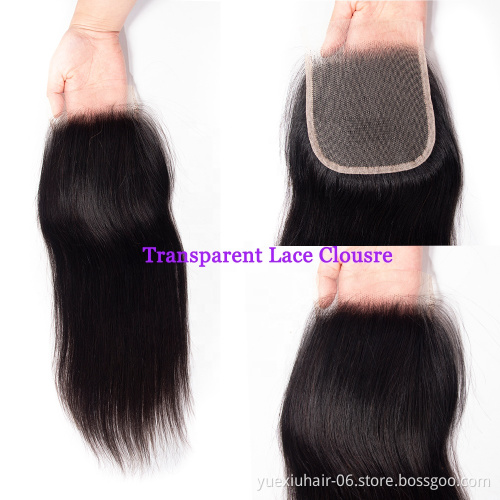 Brazilian Virgin Hair Transparent Bleach Knots Swiss Lace Closure, 4x4 13x4 13x6 Top Quality Transparent Lace Closure
